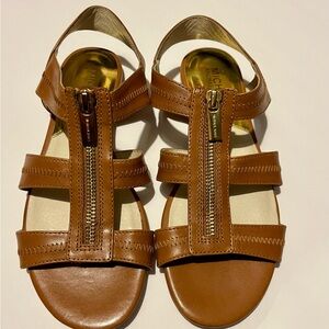 Michael Kors Tan Leather Sandals with Gold Zipper
